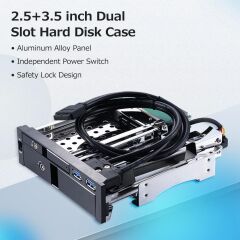 Oem 5,25'' Dahili Çift Yuvalı Sabit Disk Kutusu 2,5+3,5 inç SATA HDD/SSD Muhafaza Aletsiz Tasarım