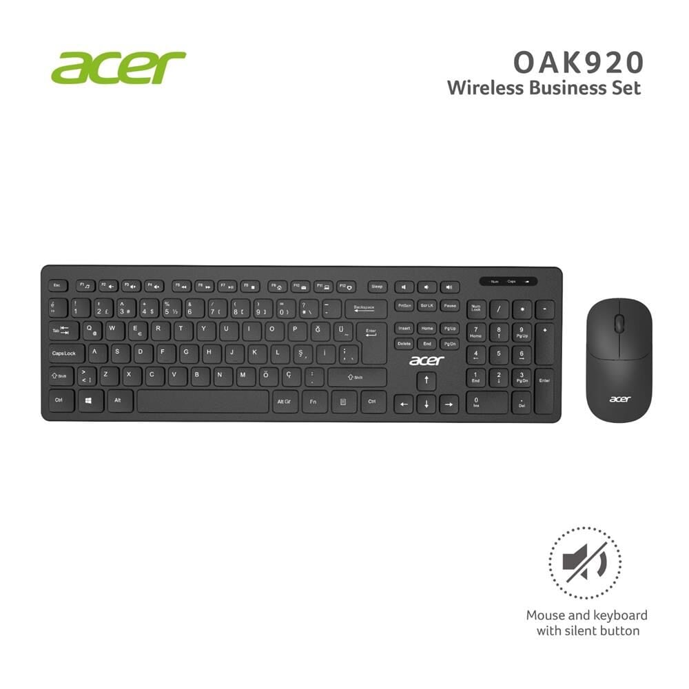 Acer OAK-920 Siyah Kablosuz Sessiz Tuşlu 2.4 Ghz Klavye Moue Set ( Mouse 1200Dpı)