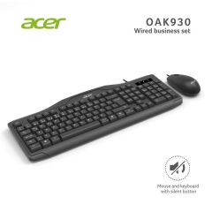 Acer OAK-930 Kablolu Sessiz Tuşlu Klavye Moue Set Siyah (Klavye 1,40Cm/Mouse 1.60Cm Kablo)