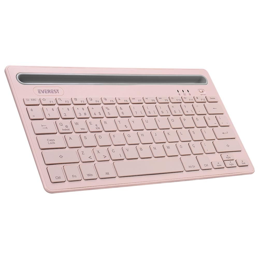 Everest KB-BT82 Pembe/Gri Bluetooth Ultra İnce+Şarjlı Q Mac/Win/Android/Ios Uyumlu Kablosuz klavye