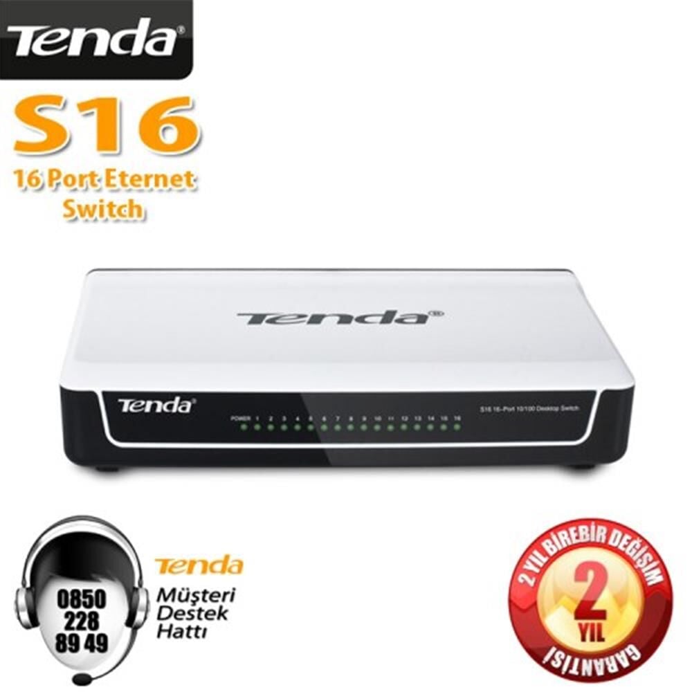 Tenda S16 16 Port 10/100 Mbps Switch Plastik Kasa